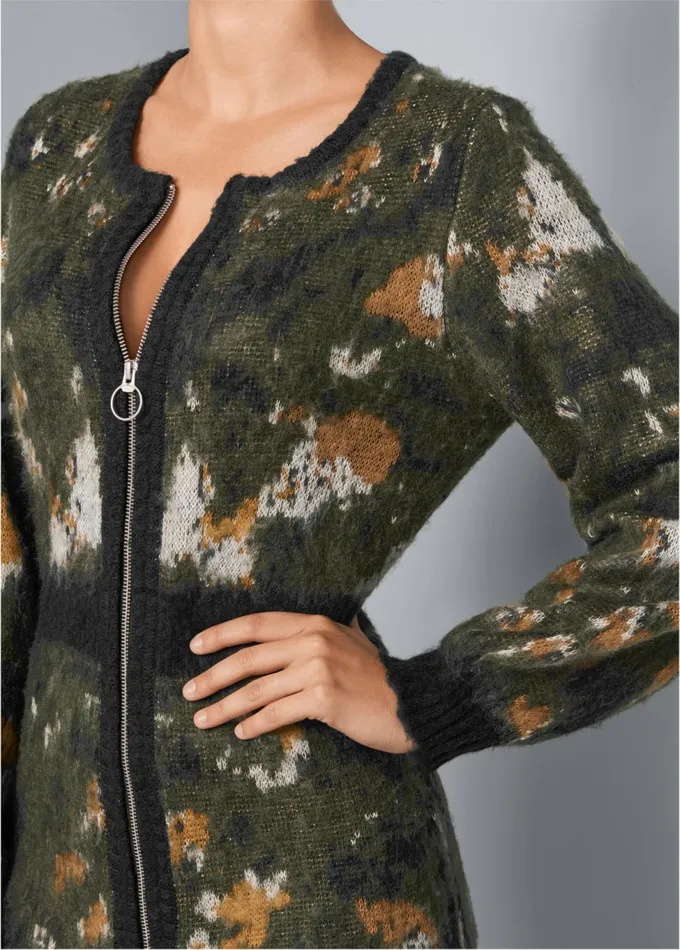 ZIP UP SWEATER DRESS Olive Multi Women VENUS Short Dresses