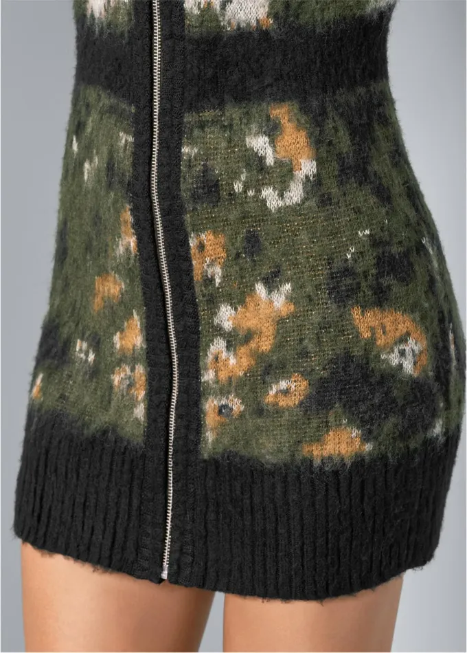 ZIP UP SWEATER DRESS Olive Multi Women VENUS Short Dresses