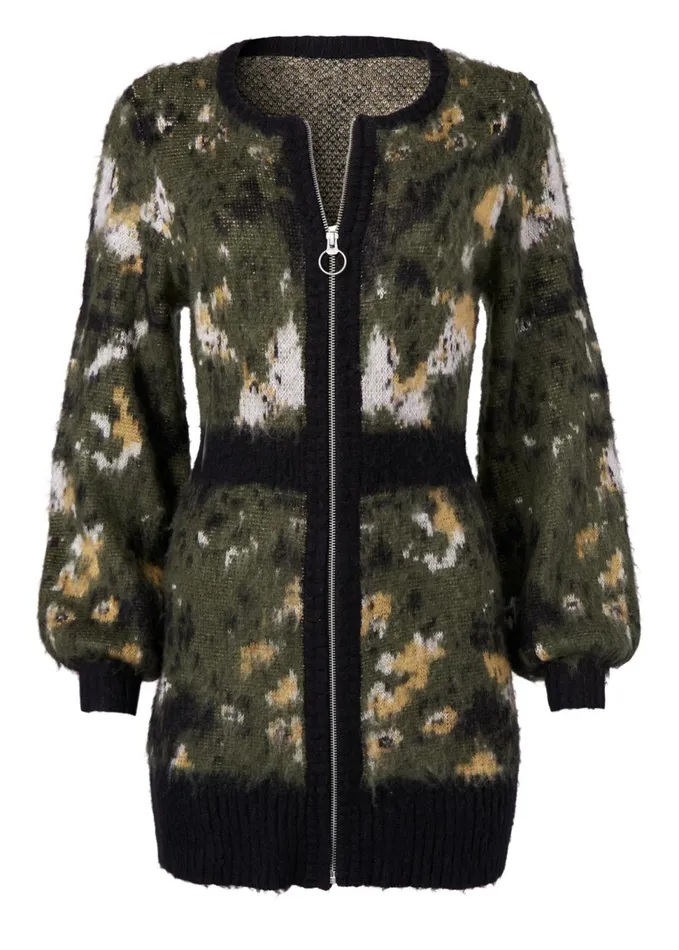 ZIP UP SWEATER DRESS Olive Multi Women VENUS Short Dresses